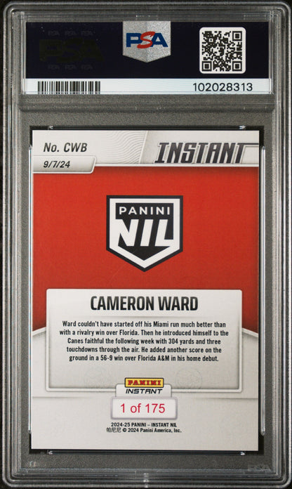 Graded 2024 Panini Instant NIL Cam Ward #CWB Rookie RC Football Card PSA 7 Near Mint