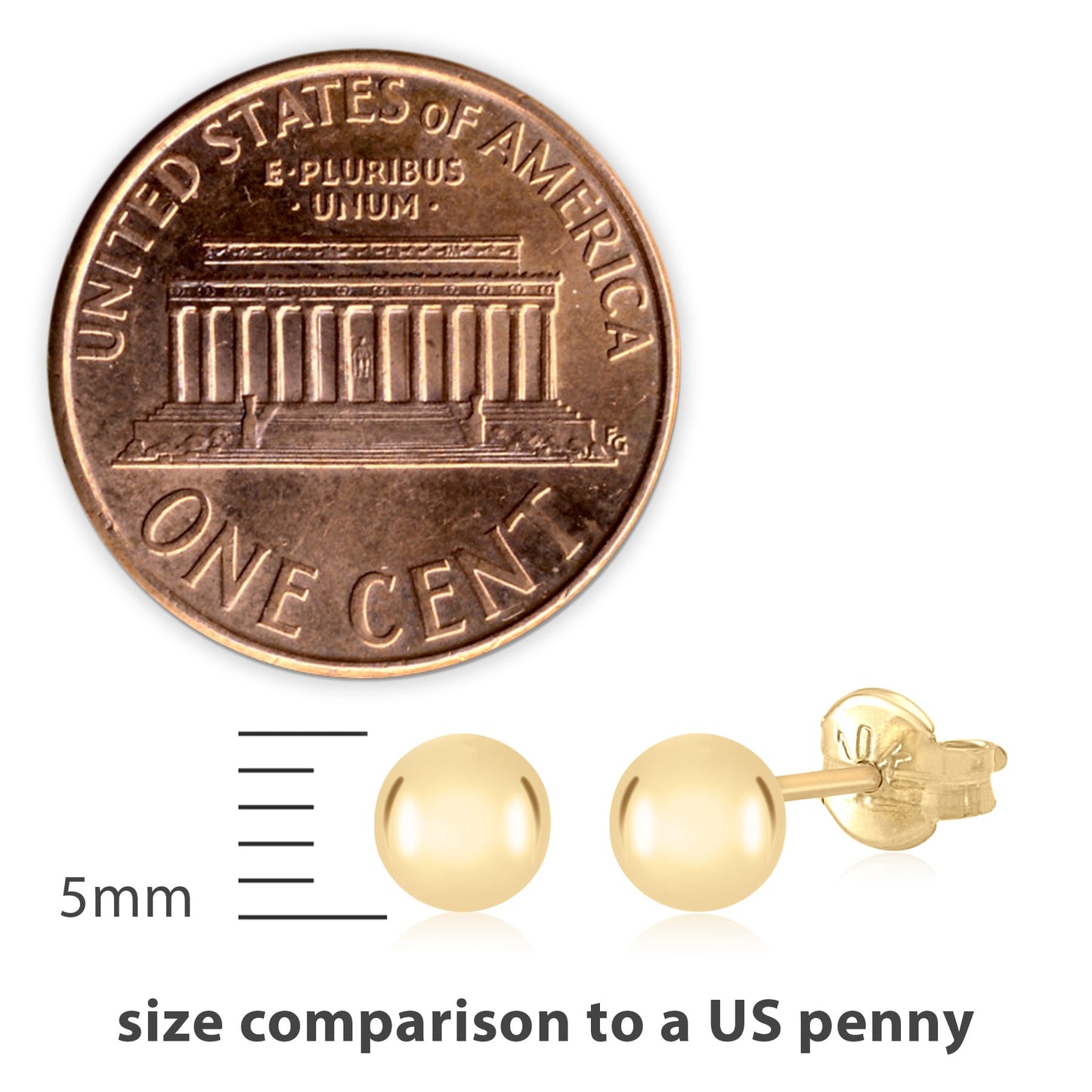 10K Yellow White Rose Gold Polished Stud Ball Earrings 5mm