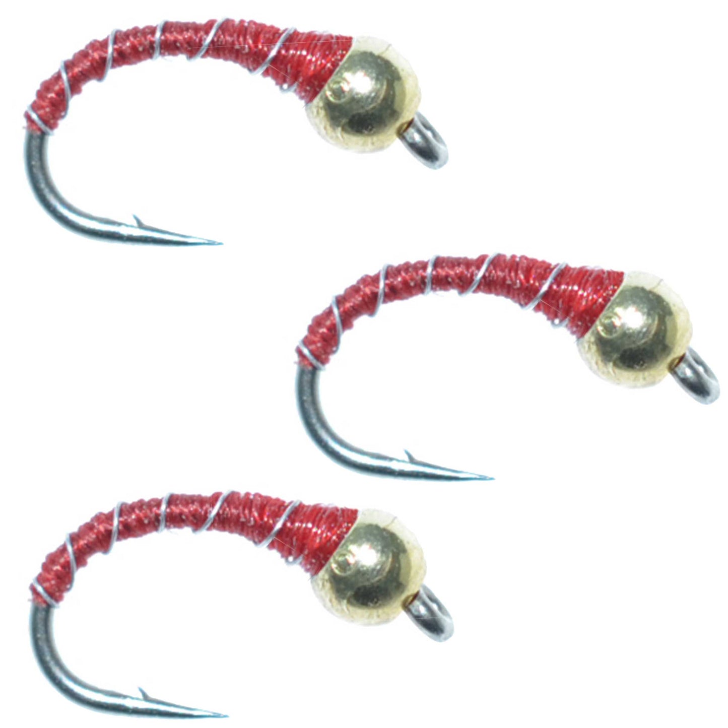 3 Pack Bead Head Red Zebra Midge Nymph Hook Size 18