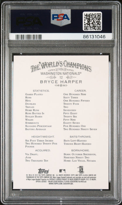 Graded 2012 Topps Allen & Ginter Bryce Harper #12 Rookie RC Baseball Card PSA 10 Gem Mint