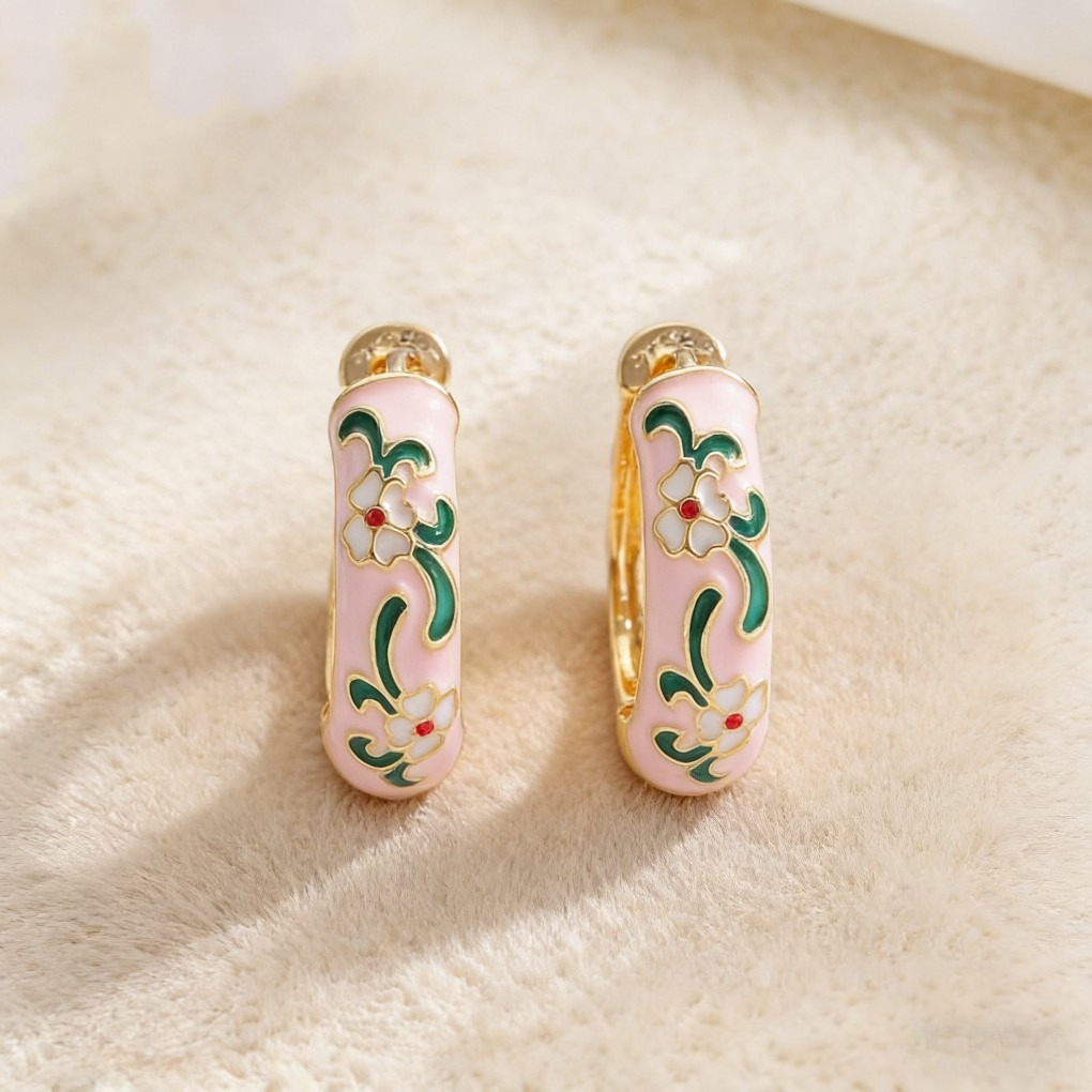 Vintage Enamel Flower Petal Ear Cuffs