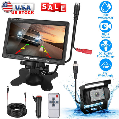7In Screen Backup Camera System Vehicle Rear View Monitor Kit IP67 Waterproof Car Parking Reverse System with Night Vision for Car Trunk Van SUV