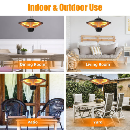 1500W Electric Hanging Patio Heater with 3 Heat Levels & Timer