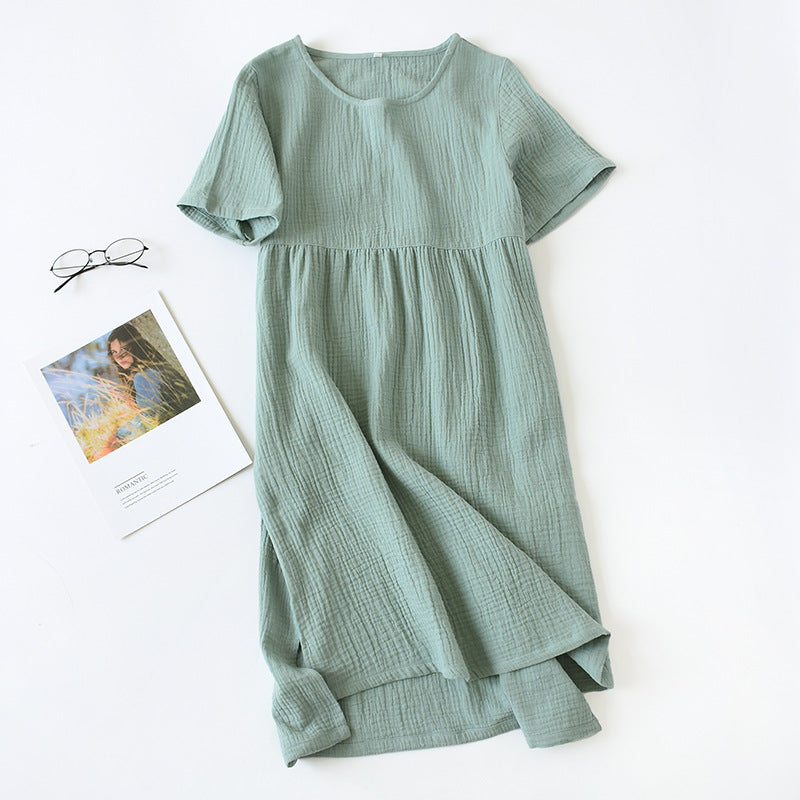 Women's Cotton Nightdress Crepe Short Sleeve Plus Size