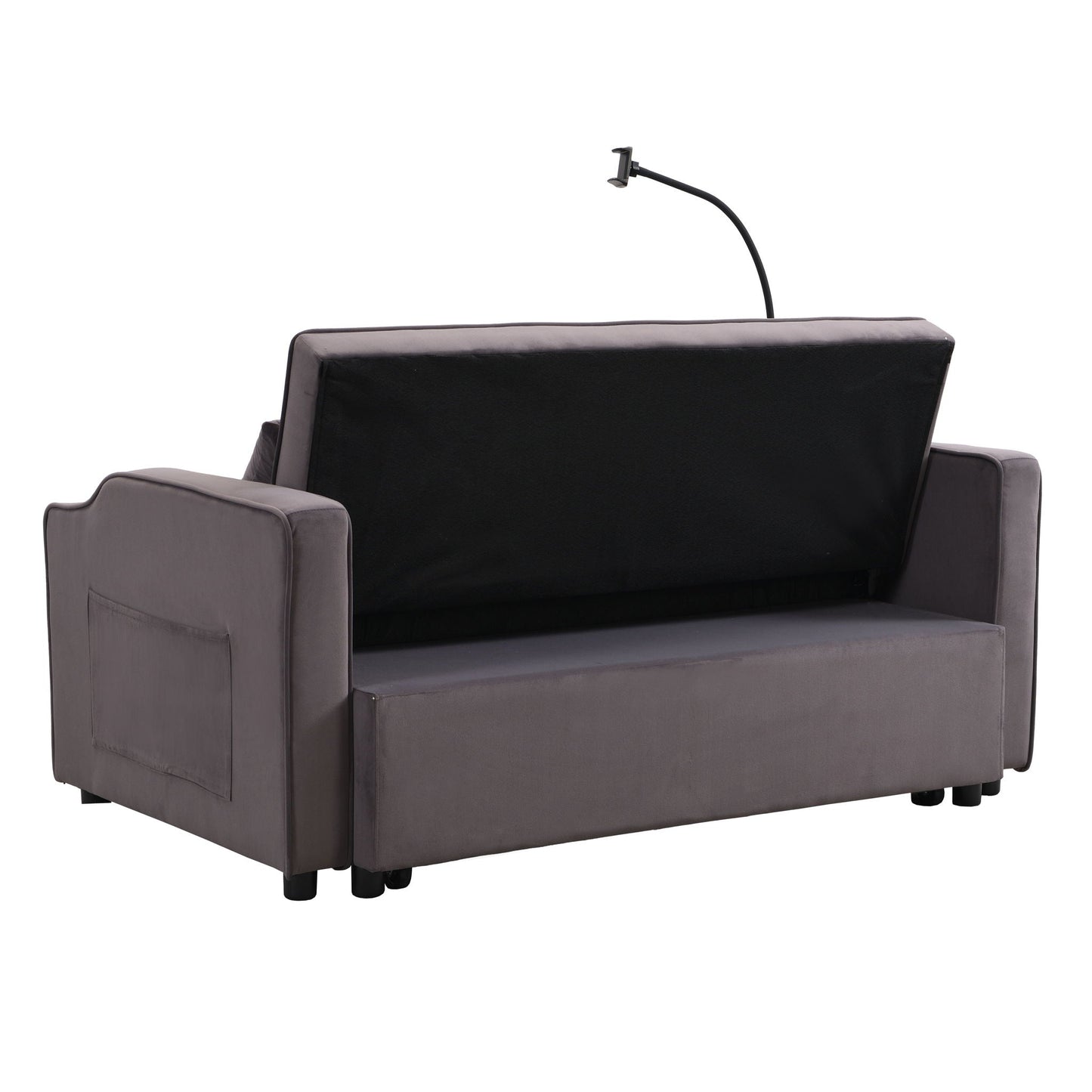 Modern Loveseat Futon Sofa With Pullout Bed, Adjustable Reclining Backrest, Toss Pillows