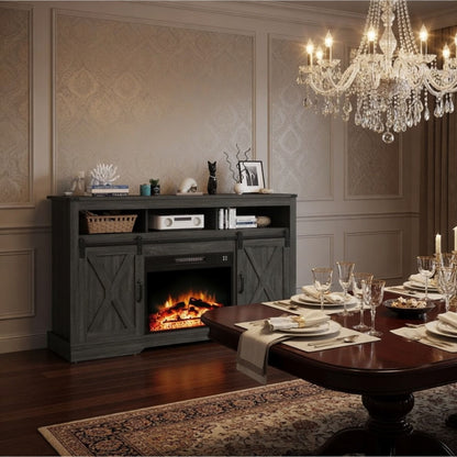 Electric Fireplace Insert Heater With Multicolor Flames, Remote Control - Black