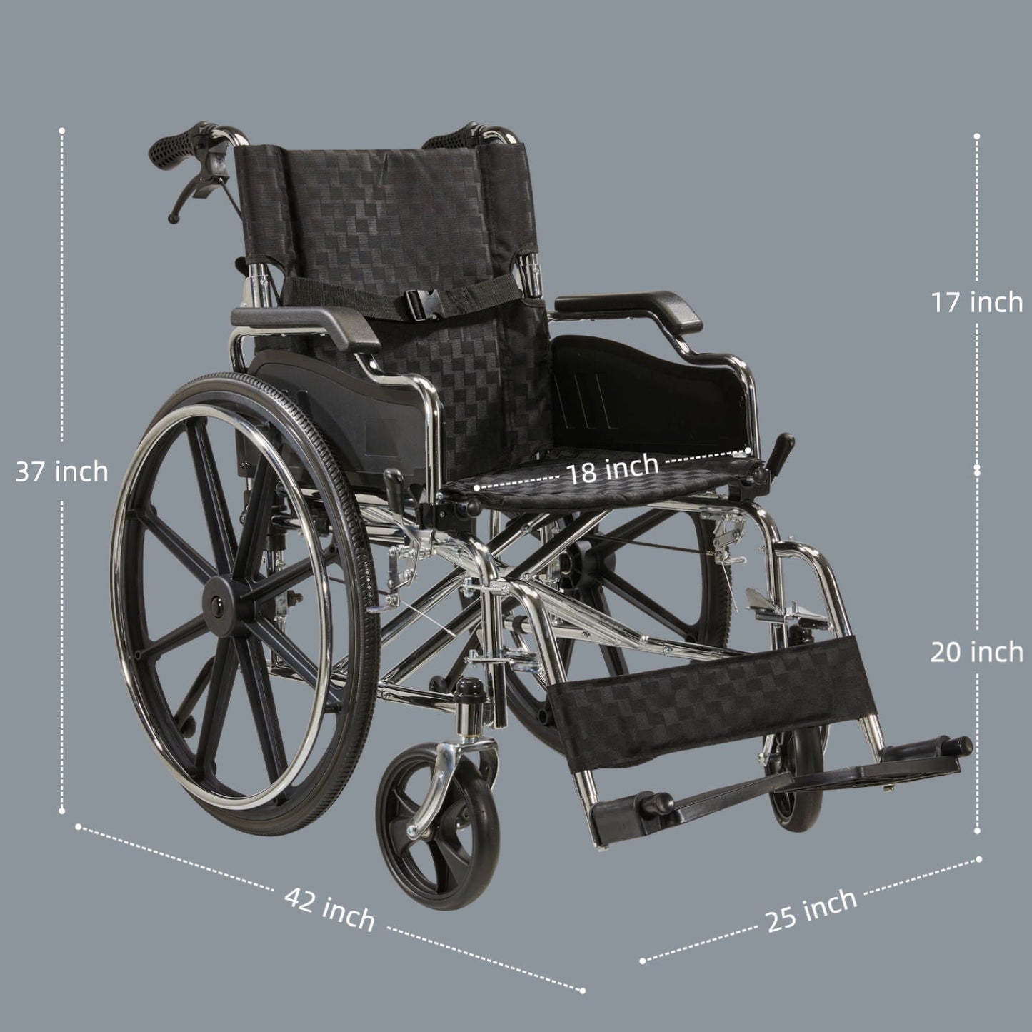 Lightweight Foldable Manual Wheelchair for Adults with Double Brakes