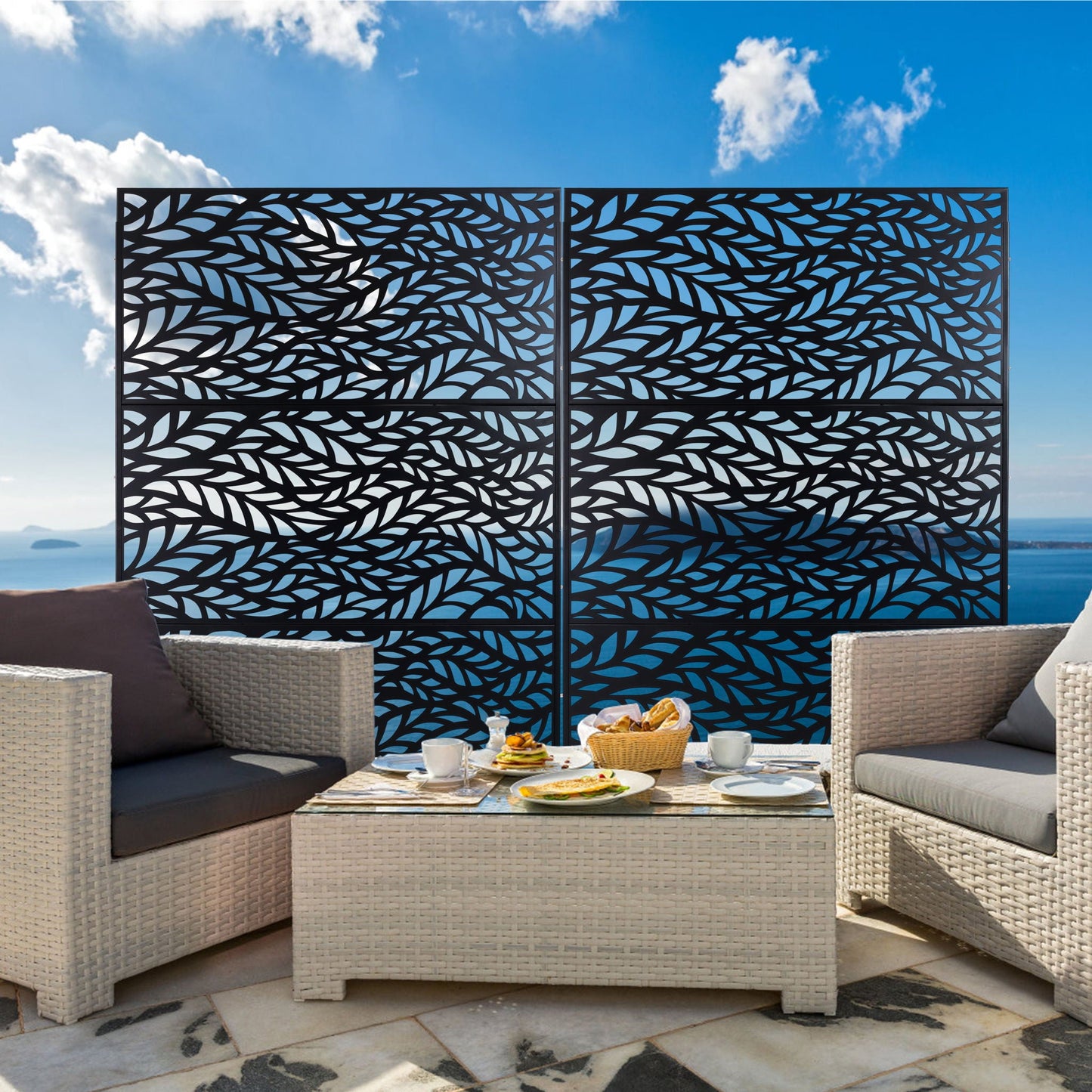 Outdoor & Indoor Privacy Screen Metal Privacy Screen, Freestanding Decorative Privacy Screen For Deck Balcony Patio - Black