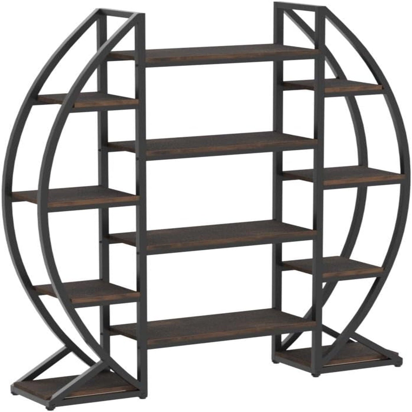 Triple Wide Oval Etagere Bookcase With Shelves For Living Room