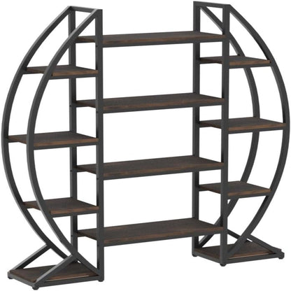 Triple Wide Oval Etagere Bookcase With Shelves For Living Room