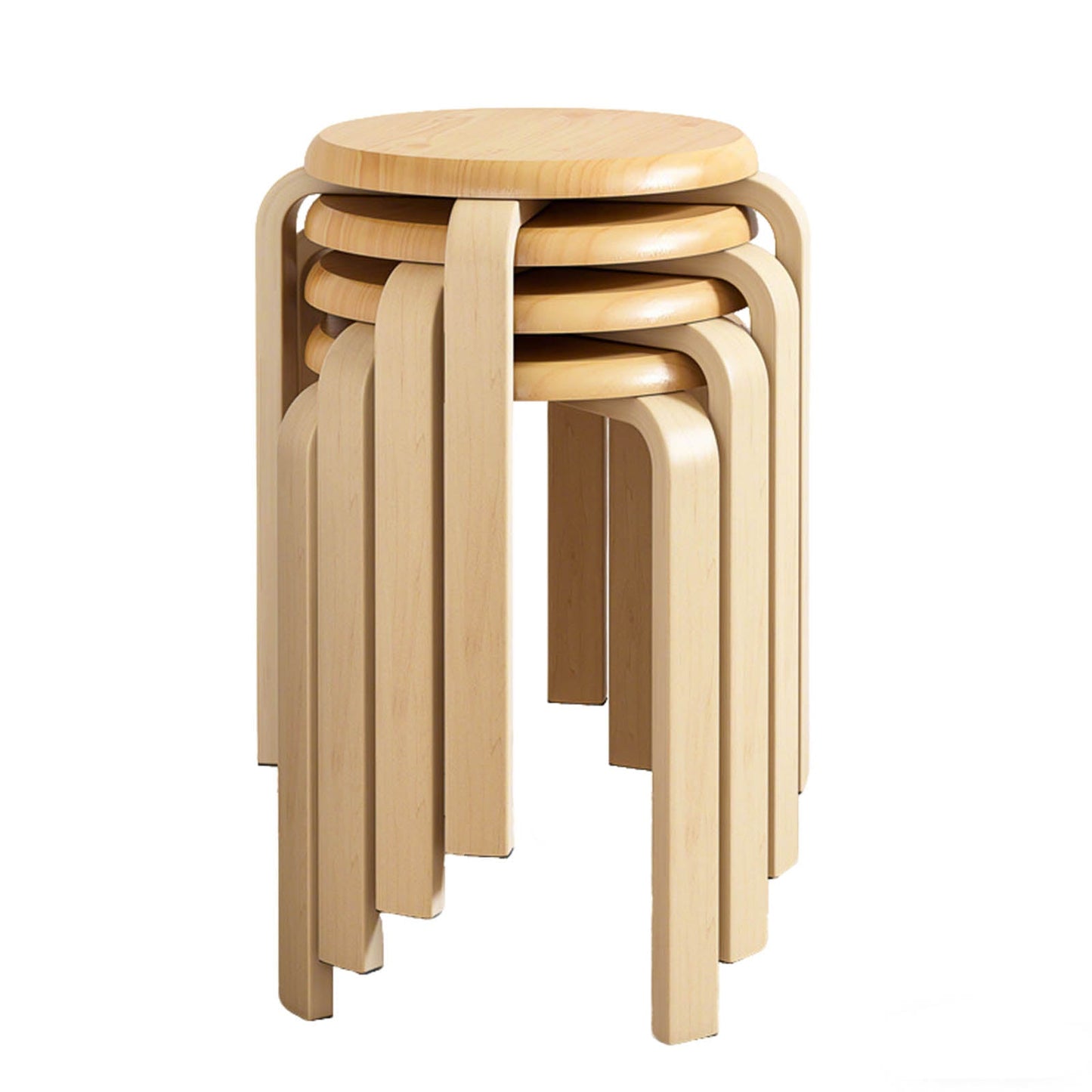 Stackable Bentwood Stool Set of 4, 18" Round Backless Nesting Stools