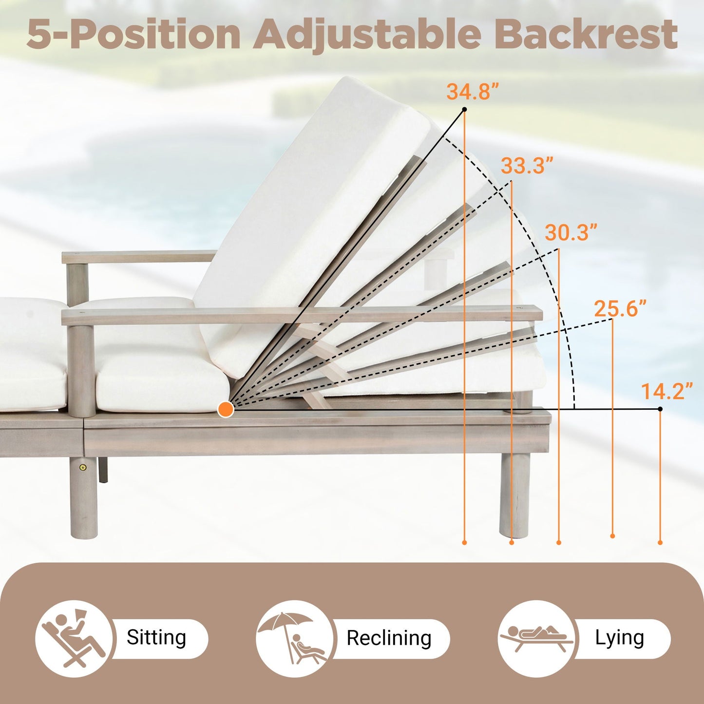 5 Position Adjustable Outdoor Chaise Lounge