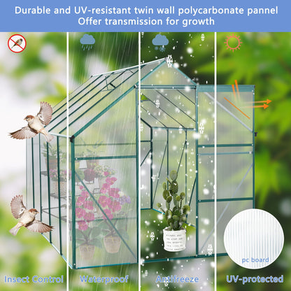 Polycarbonate house Raised Base And Anchor Aluminum Heavy Duty Walk-In houses For Outdoor Backyard In All Season