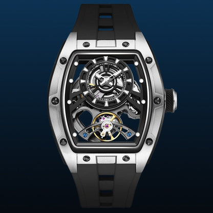 Mens Transparent Barrel-Shaped Fully Luminous Waterproof Mechanical Watch