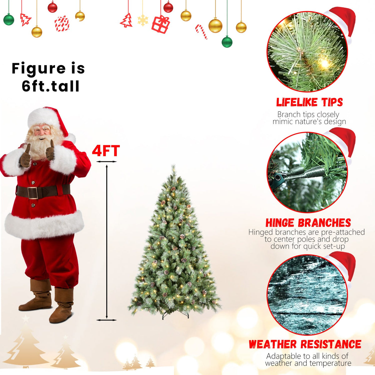 6FT Christmas Tree with 300 Warm Lights