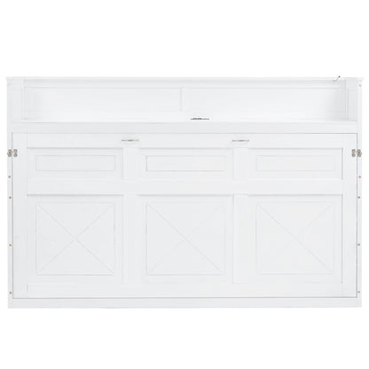 Murphy Bed With Desk, LED Light And USB Charging Station