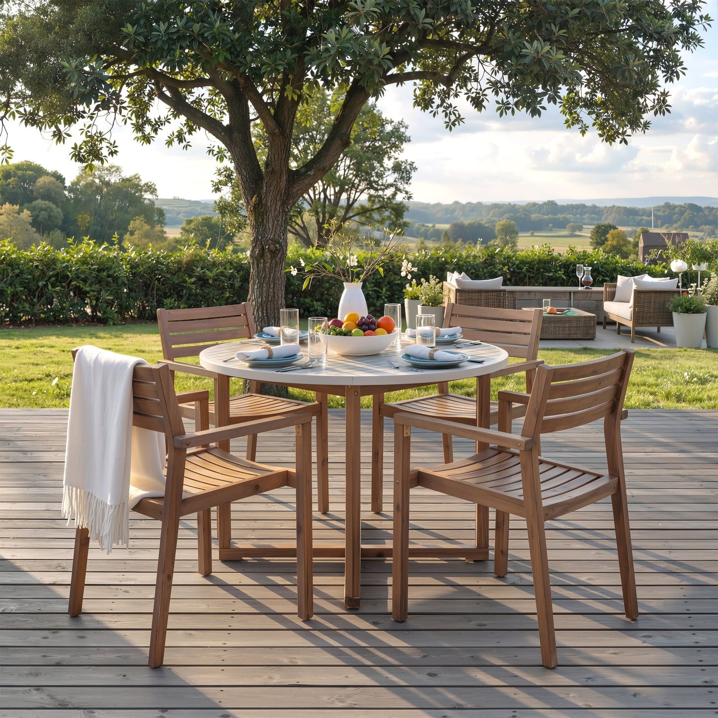 U_STYLE 5-Piece Outdoor Dining Set with Acacia Wood Chairs
