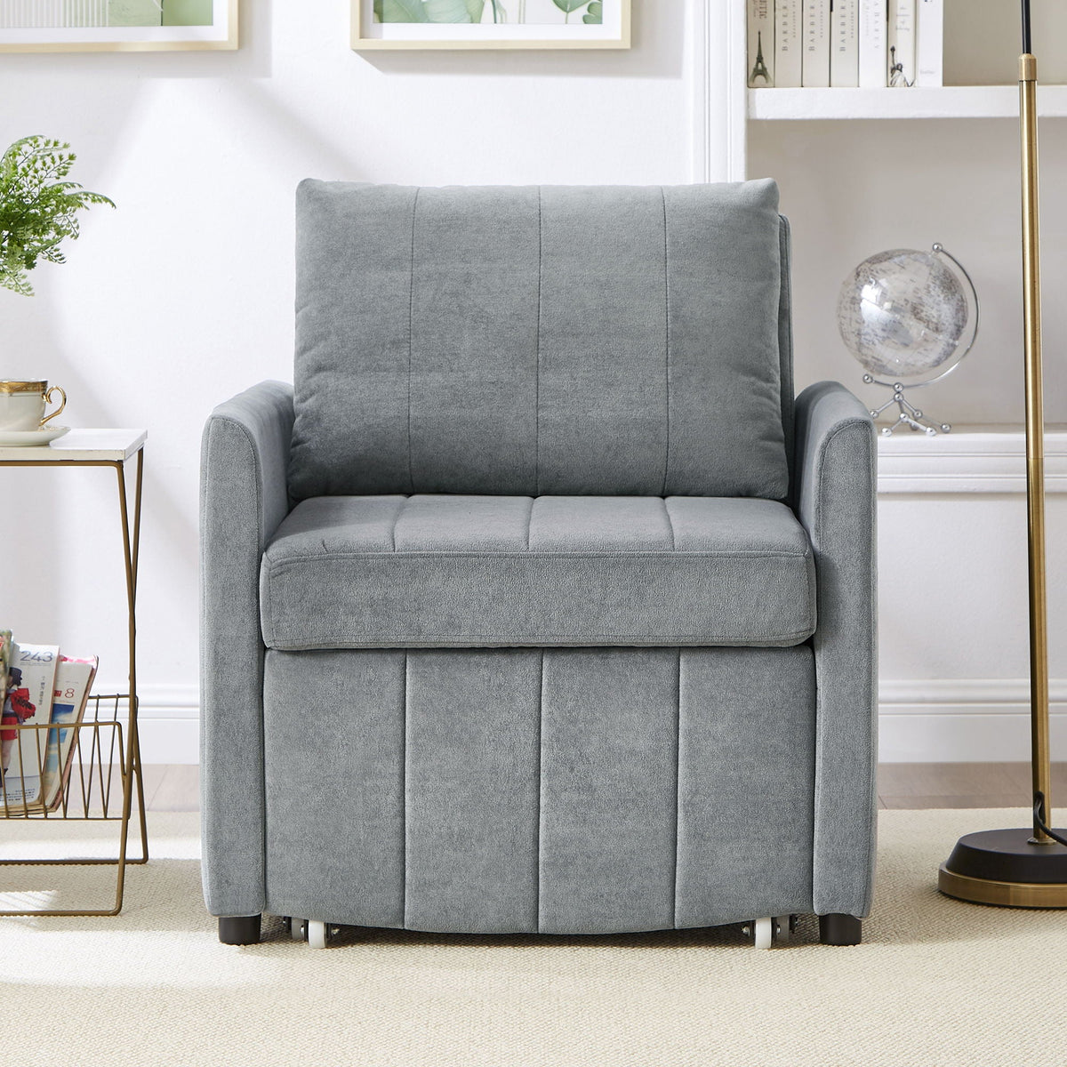 Upholstered Convertible Sleeper Sofa With 5 Position Backrest, Side Pockets, Storage
