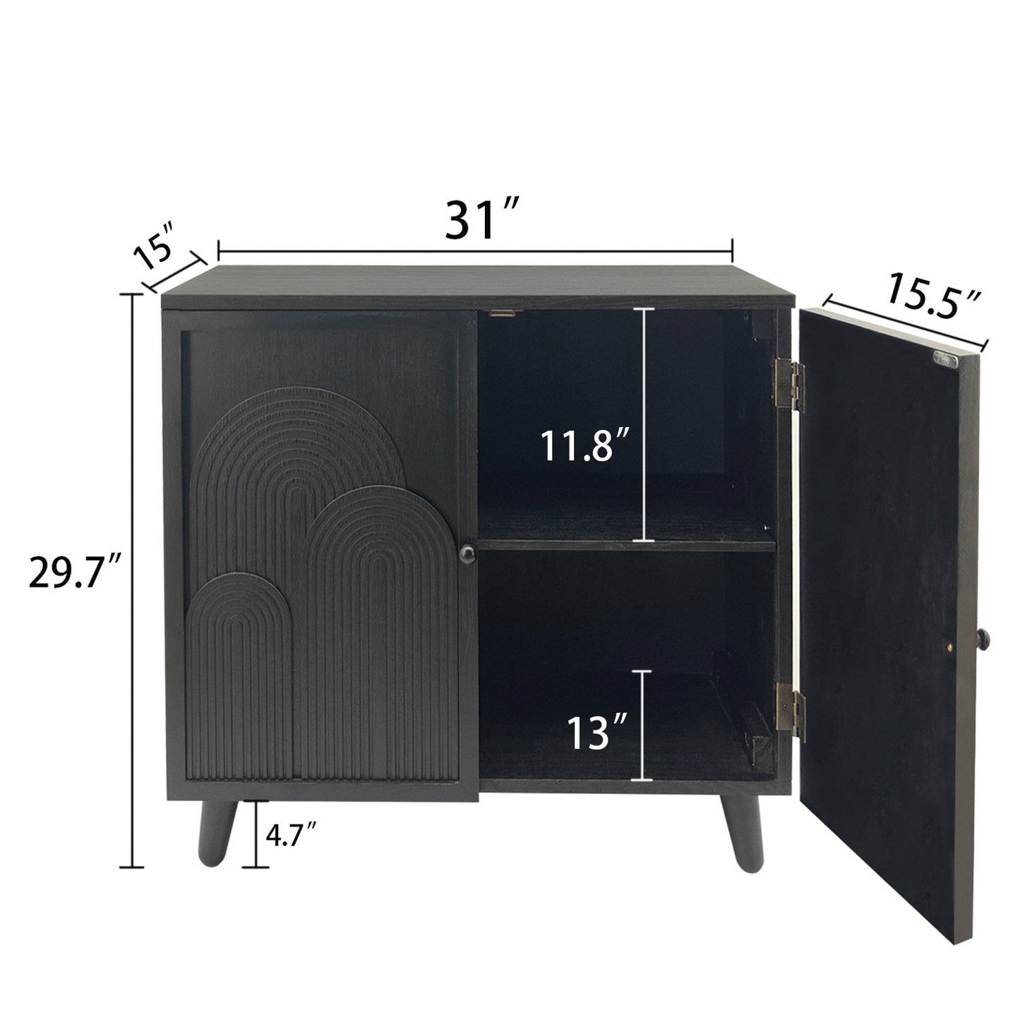 Modern Black Wood Storage Cabinet with Embossed Door