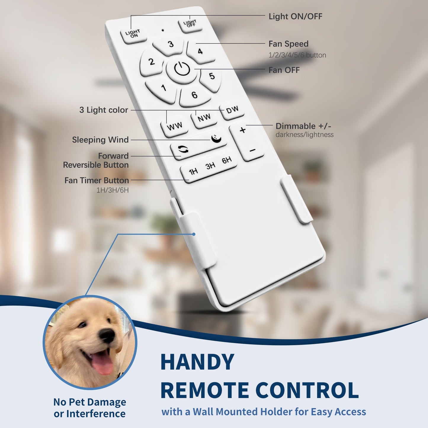 Ceiling Fan With Lights And Remote Control, Reversible DC Motor, 6 Speeds, 3 Cct Dimmable LED, Quiet Timer For Indoor - Black