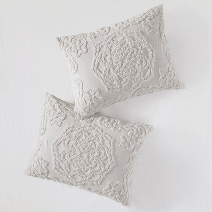 King/Cal King Tufted Cotton Chenille Medallion Duvet Cover Set