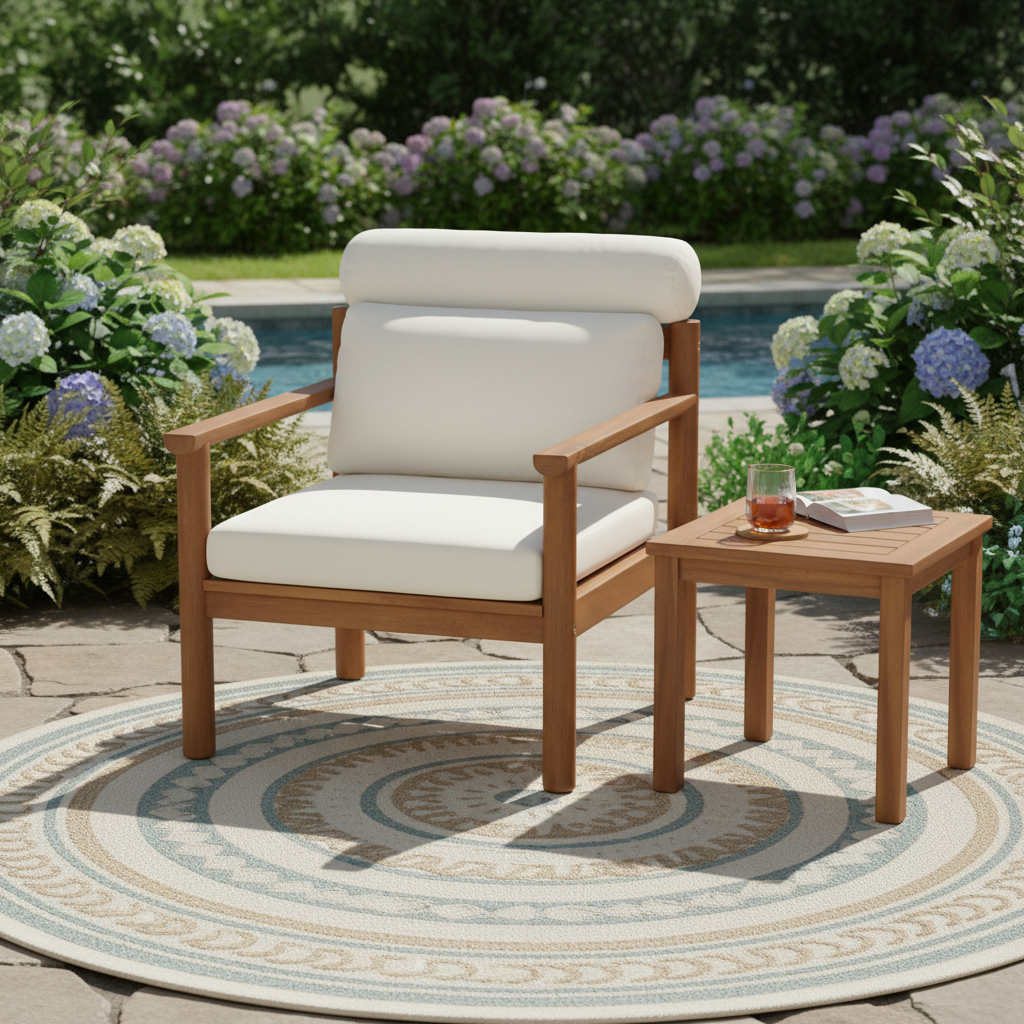 28" Mid-Century Modern Acacia Wood Outdoor Patio Chair