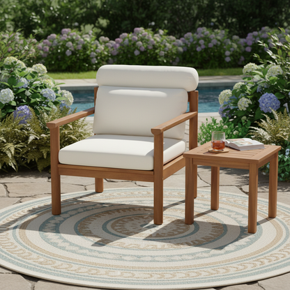 28" Mid-Century Modern Acacia Wood Outdoor Patio Chair