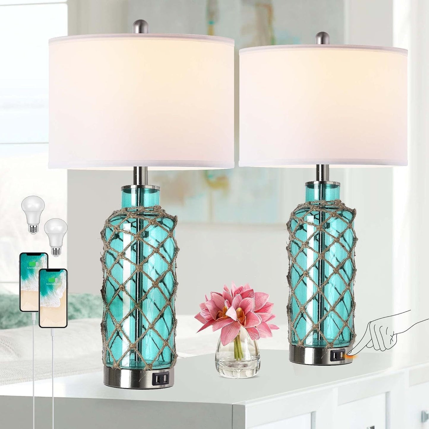 Cottage Nautical Accent Table Lamp Set of 2