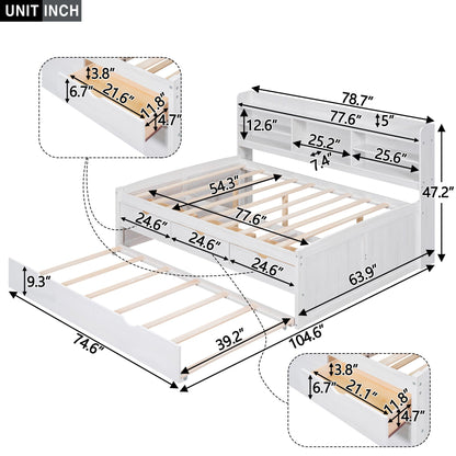 Captain Bed With Built In Bookshelves, 3 Storage Drawers, And Trundle