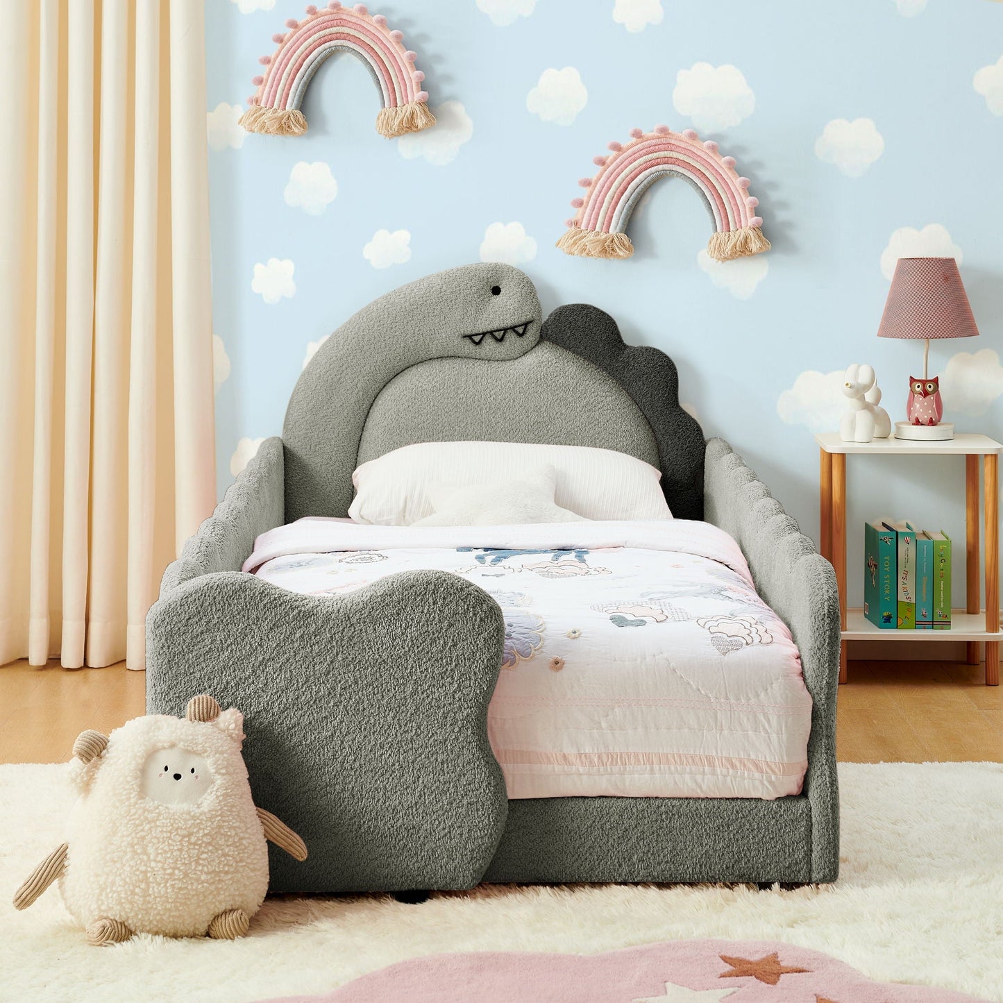 Cute Dinosaur Shaped Bed With Safety Guardrail, Toddler Frame