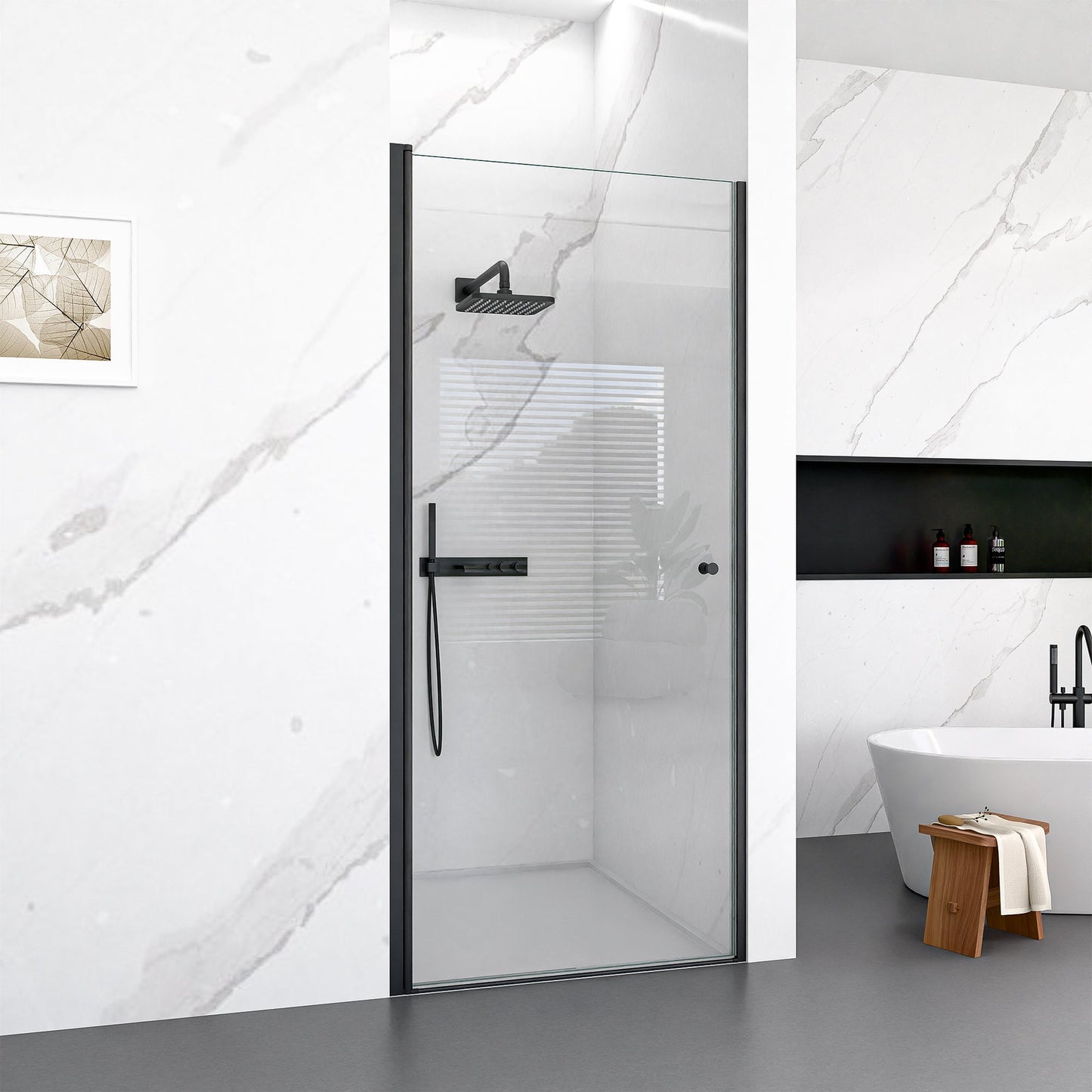 30"W x 72"H Frameless Circular Pivot Shower Door in Matte