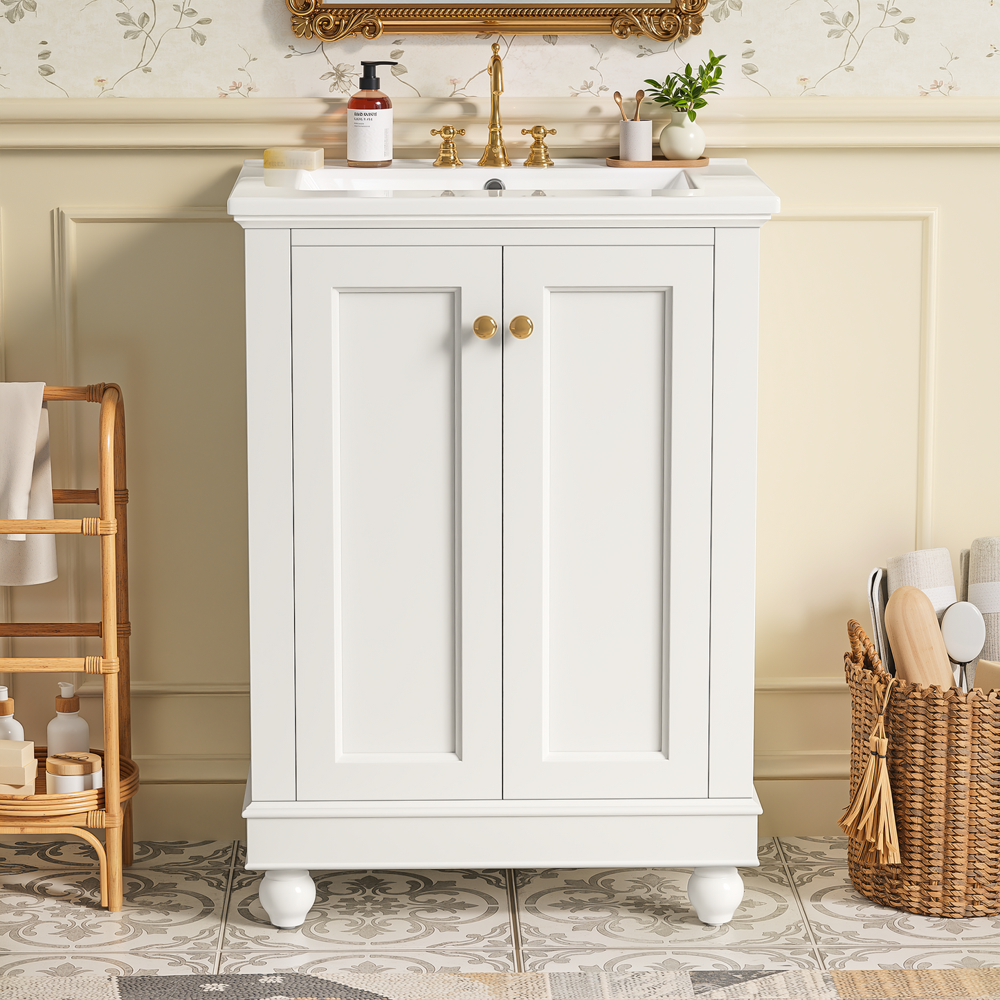 24 Inch Modern Bathroom Vanity Cabinet With Ceramic Sink