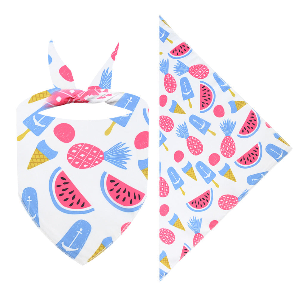 Cross-border New Cartoon Cute Pet Triangle Fresh Fruit Polyester Printed Cat And Dog Saliva Towel Scarf Wholesale