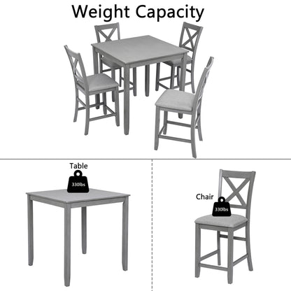 5 Piece Dining Table Set, Wooden Dining Square Table Set For 4