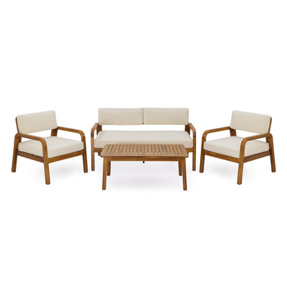 4-Pieces Outdoor Sofa Set with Cushions - Teak