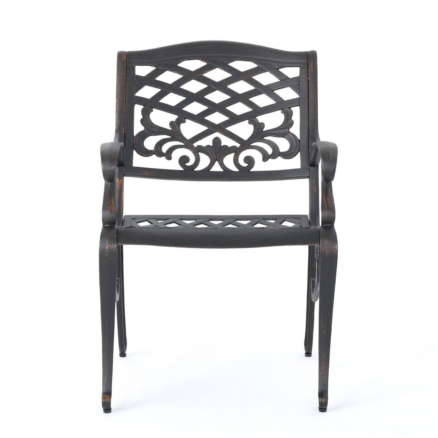 Luminea Outdoor Aluminum Dining Chair With Scroll Design, Lattice Pattern And Cabriole Legs - Copper