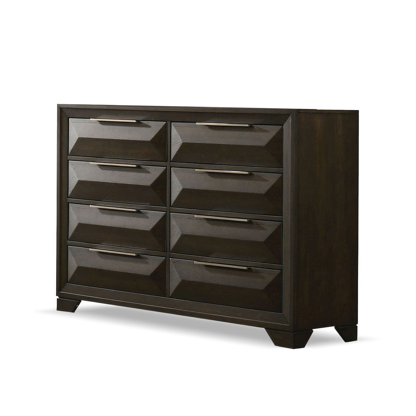 Dresser With Mirror Beveled Bracket Feet Handles 8 Drawers - Espresso