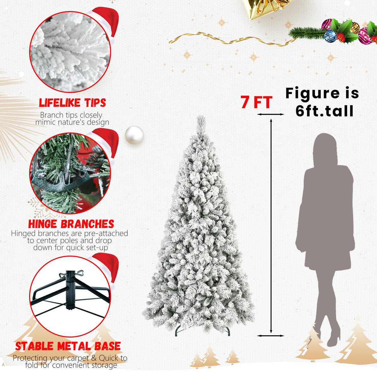 5FT Flocked Christmas Tree with 518 Tips