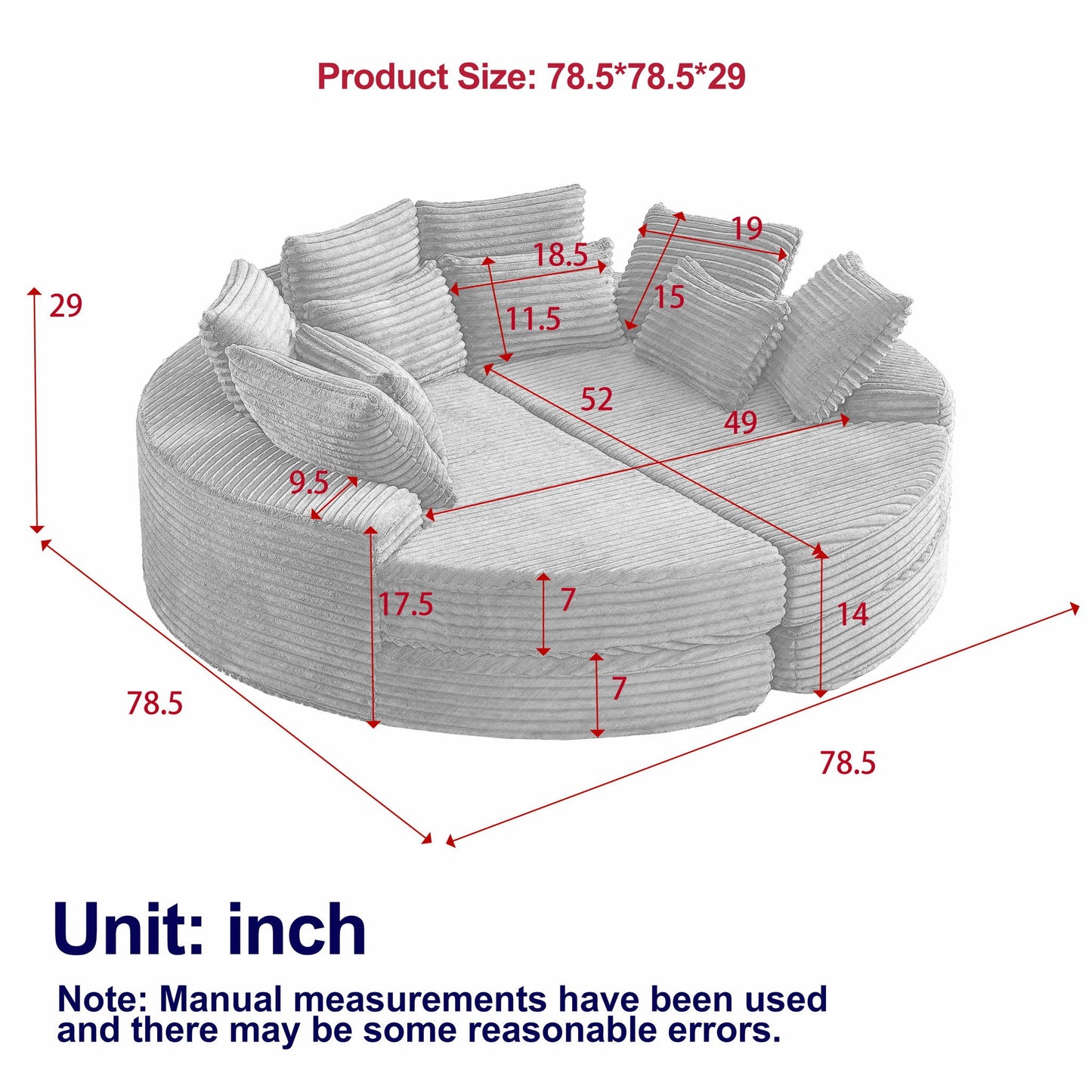 Round Oversized Sofa Bed With 5 Throw Pillows