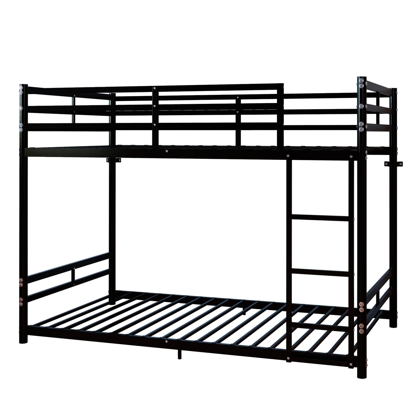Bunk Bed with Ladder and High Guardrail Metal Bunk Bed, Storage Space, Noise Free, Twin Over Twin Size