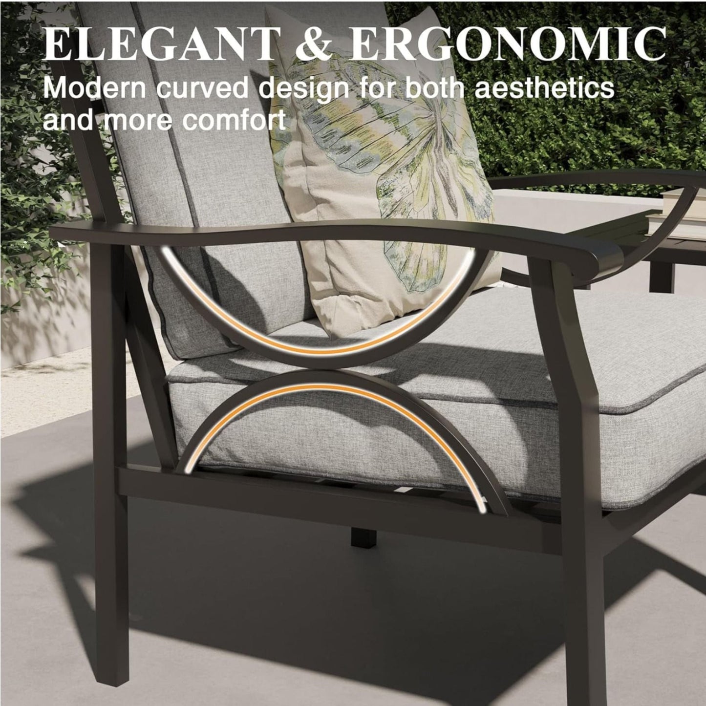 All-Weather Armchairs With Cushions, Modern Sculptural Design (Set of 2)