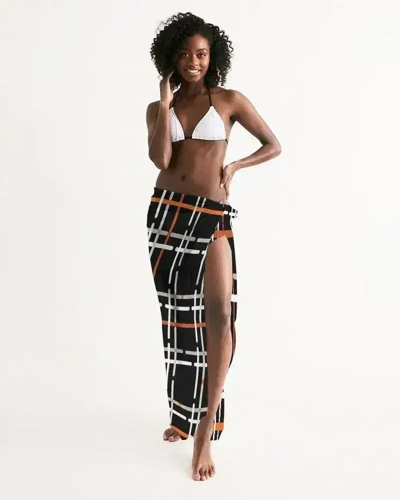 Sheer Sarong Swimsuit Cover Up Wrap / Black and Orange Plaid