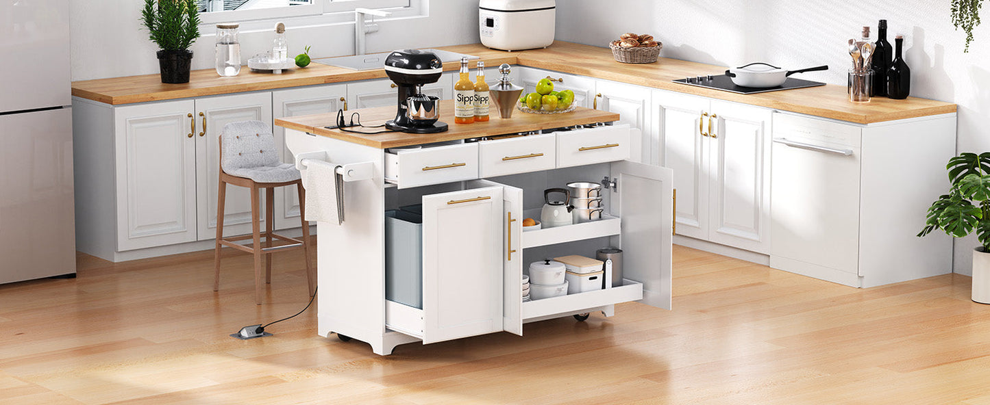 K&K 59.3" Kitchen Island with Storage & Rolling Cart