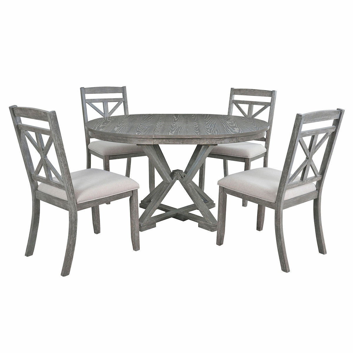 Dining Set With Extendable Round Table And 4 Upholstered Chairs