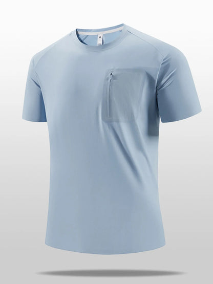 Men's Plus Size Quick-Dry T-Shirt with Zipper Pocket
