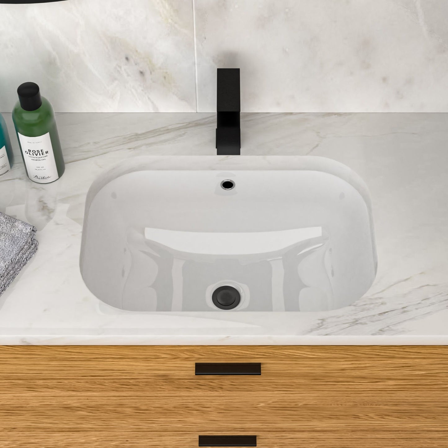 Modern Ceramic Undermount Bathroom Sink With Overflow, High Quality
