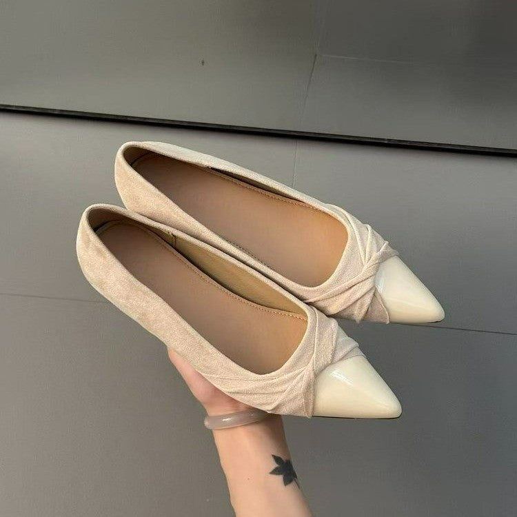 2026 New French Style Women Pointed Toe Shallow Flats, Autumn Winter Slip-on Pumps, Gentle Commute Shoes Matching Dresses,