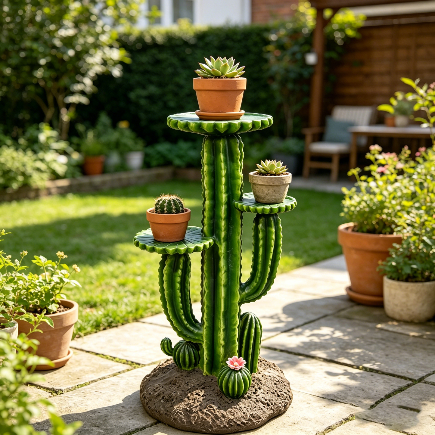 32'' Resin Saguaro Cactus Plant Stand with 3 Display Shelves