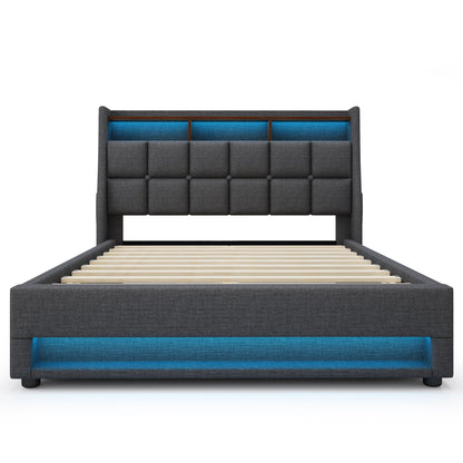 Upholstered Platform Bed With A Hydraulic Storage System, LED And USB Charging (Without Mattress)