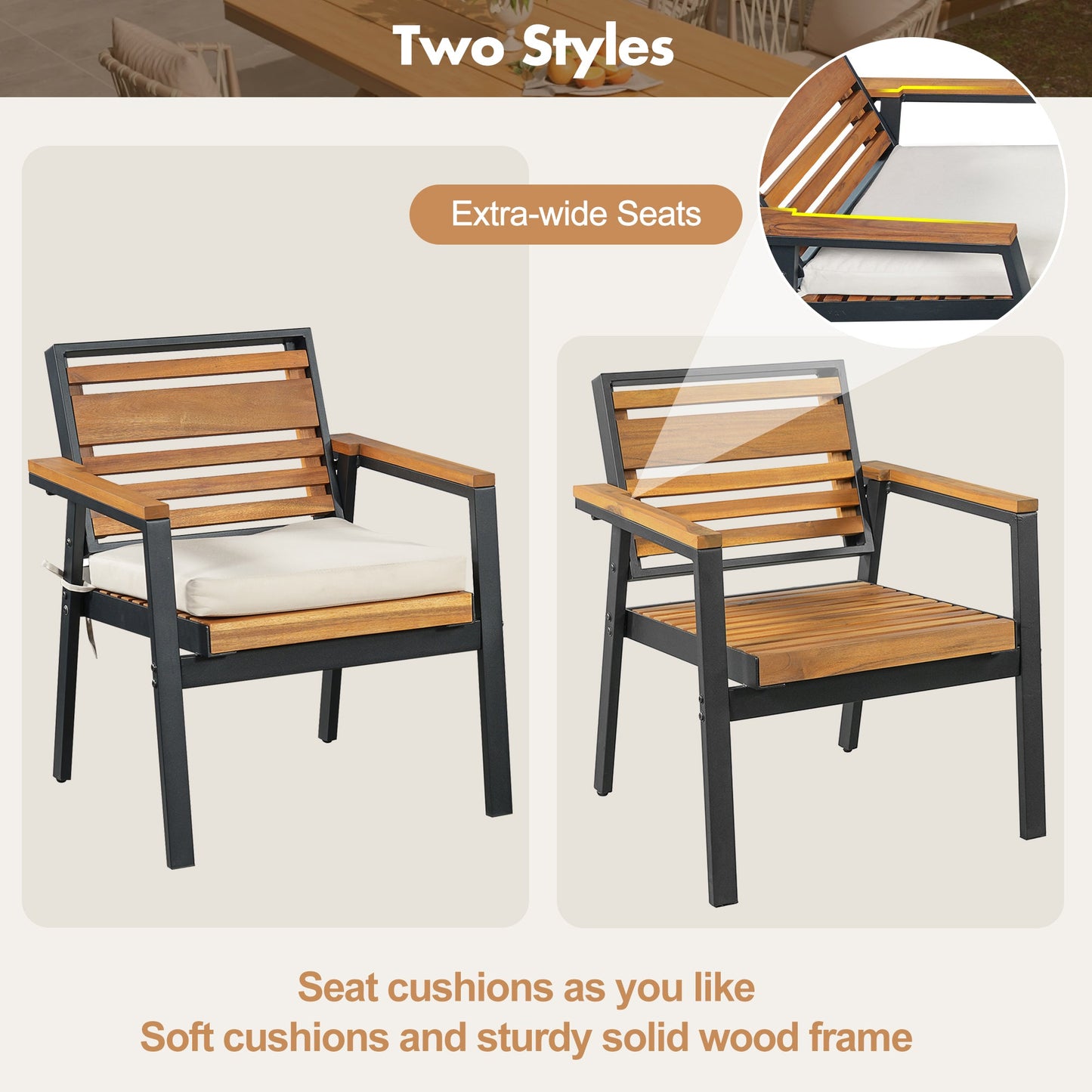 Modern 7-Piece Dining Set with Acacia Wood and Iron Frame